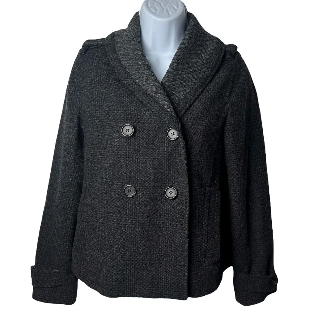 J Crew Sasha Peacoat Gray Plaid Wool Blend Capsule Cozy Academia Career Chic 0 - Picture 2 of 11
